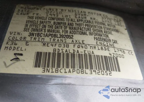 2011 Nissan Versa 1.8S z USA, uszkodzony, nr VIN 3N1BC1AP0BL392052